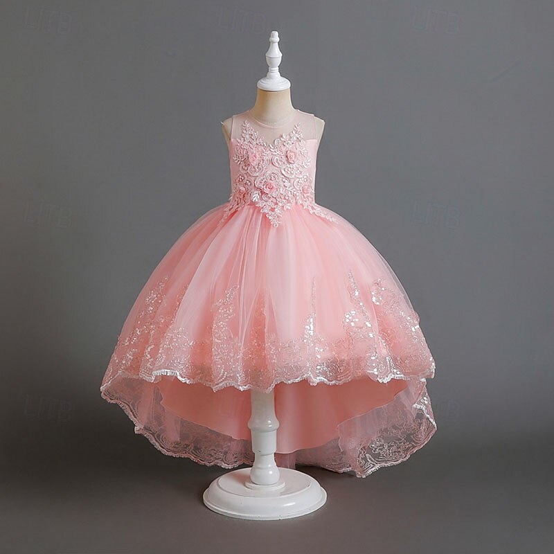 Flower Girl Dress Girls' Formal Dress Wedding Attire Party Wedding Formal Adorable Formal Princess First Communion Dress Patchwork Mesh Solid Color Sleeveless Crew Neck White Pink 4 years+ 2026 - $49.99 –P8