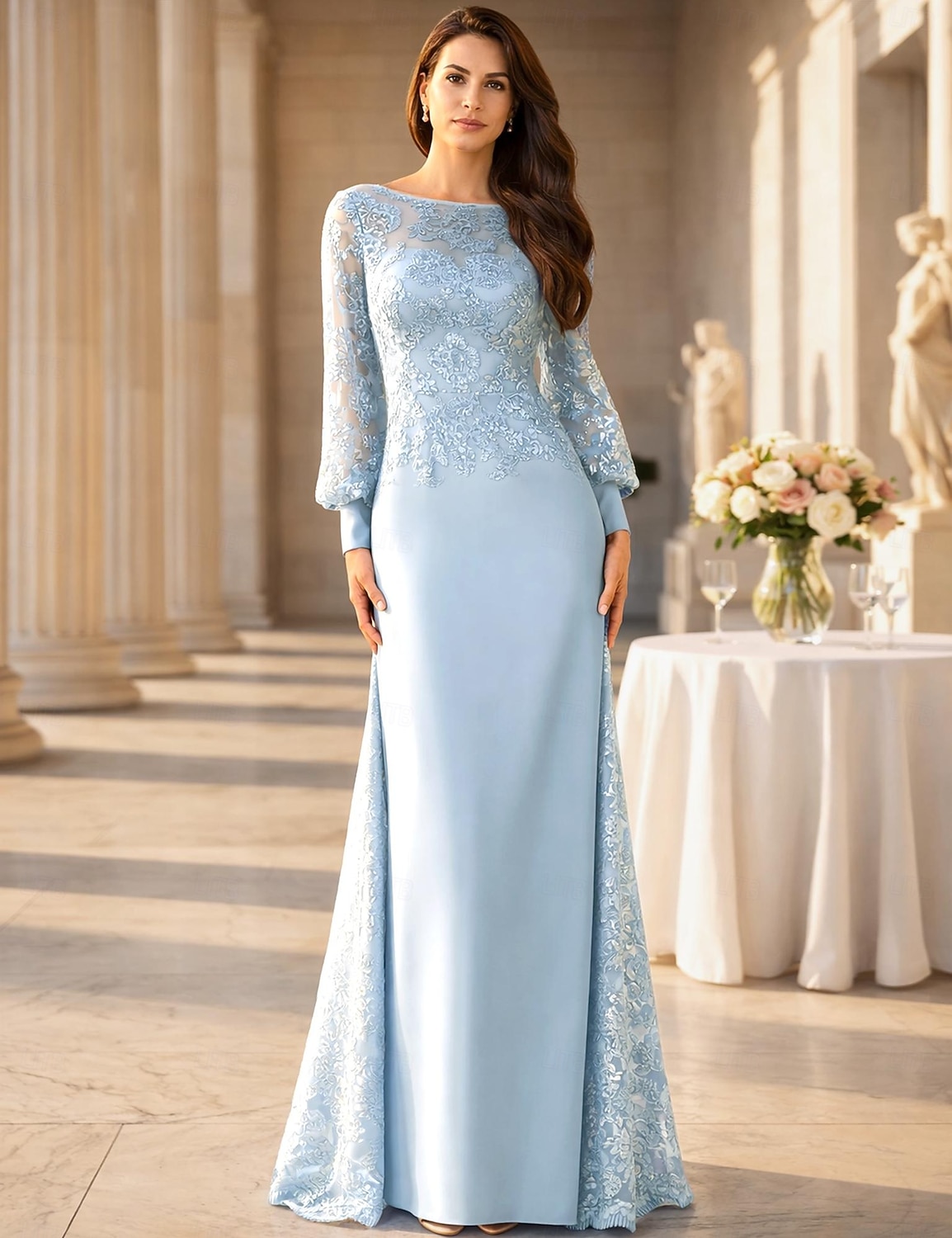 Linea ad A Lunghezza al pavimento Abito da invitata a nozze Abito Formale Abito da sera Abito da cerimonia per signora Manica Lunga Collo gioiello Elegante Formale Ospite di nozze Chiffon Con del 2026 a $218.49 –P3