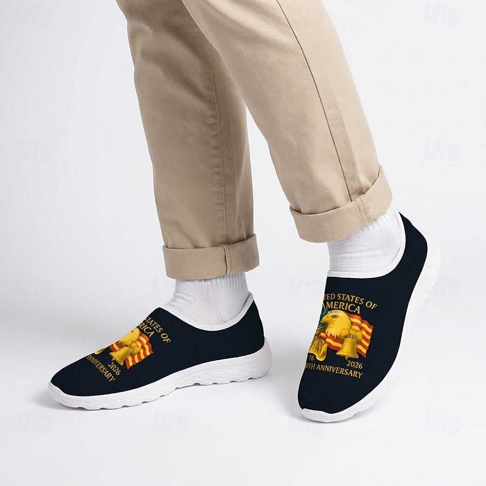 Hlavní město USA 250. výročí Pánské patriotické grafické tenisky - lehké prodyšné slip-on volnočasové boty chůze s potiskem americké vlajky pro průvody cestování streetwear a každodenní použití 2026 - $32.99 –P3