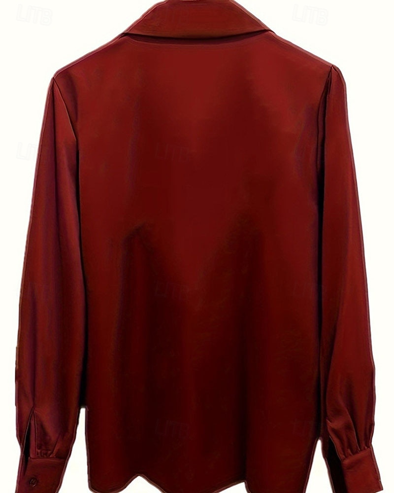 Γυναικεία Κομψή Σατέν Μπλούζα Μπλούζα Ντυτές μπλούζες Σουρωτά γραβάτα μπροστά Κουρελού Σκέτο Κομψό Βίντατζ Στυλάτο Μακρυμάνικο Λαιμόδεση Κανονικά μπλουζάκια Καθημερινά Δουλειά Αργίες Κρασί 2026 - $34.99 –P2