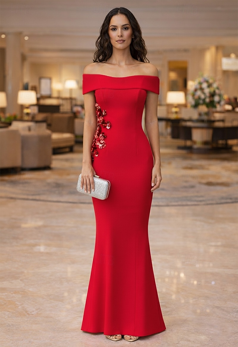 Mermaid Trumpet Floor Length Evening Gown Elegant Sleeveless Off Shoulder Prom Wedding Stretch Crepe with Sequin Appliques 2026 - $171.99 –P1