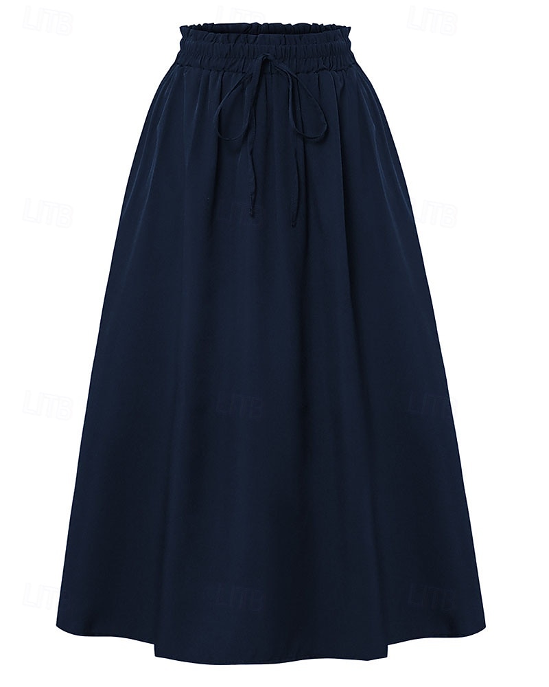 Pentru femei Elegant Modă Casual Maxi Talie Medie Fuste Simplu Zdrobit Cordon Micro-elastic Zilnic Stradă Roșu Vin Bleumarin Negru Roz Vară 2026 - $24.99 –P3
