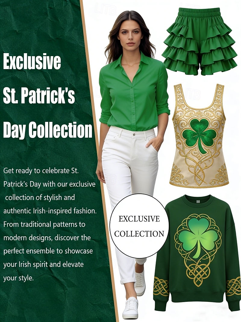 St. Patrick's Day Women's T Shirt Print Graphic Shamrock Vintage Stylish Classic Short Sleeve V Neck Regular Tops Daily Weekend Vacation Wear Green Summer Spring 2026 - $16.99 –P1