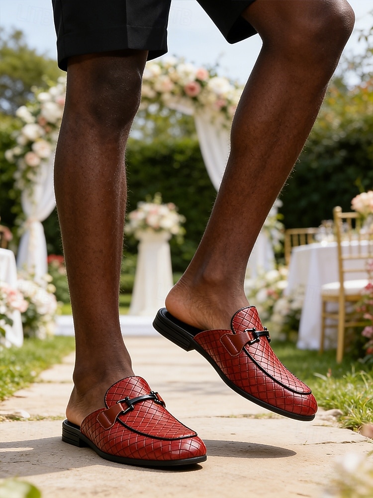 Röda slip-on loafers för män, krokodilpräglad ovandel, rygglös mule-design, elegant smart casual-stil för strandbröllop, trädgårdsceremonier och sommarevenemang 2026 - $42.99 –P5