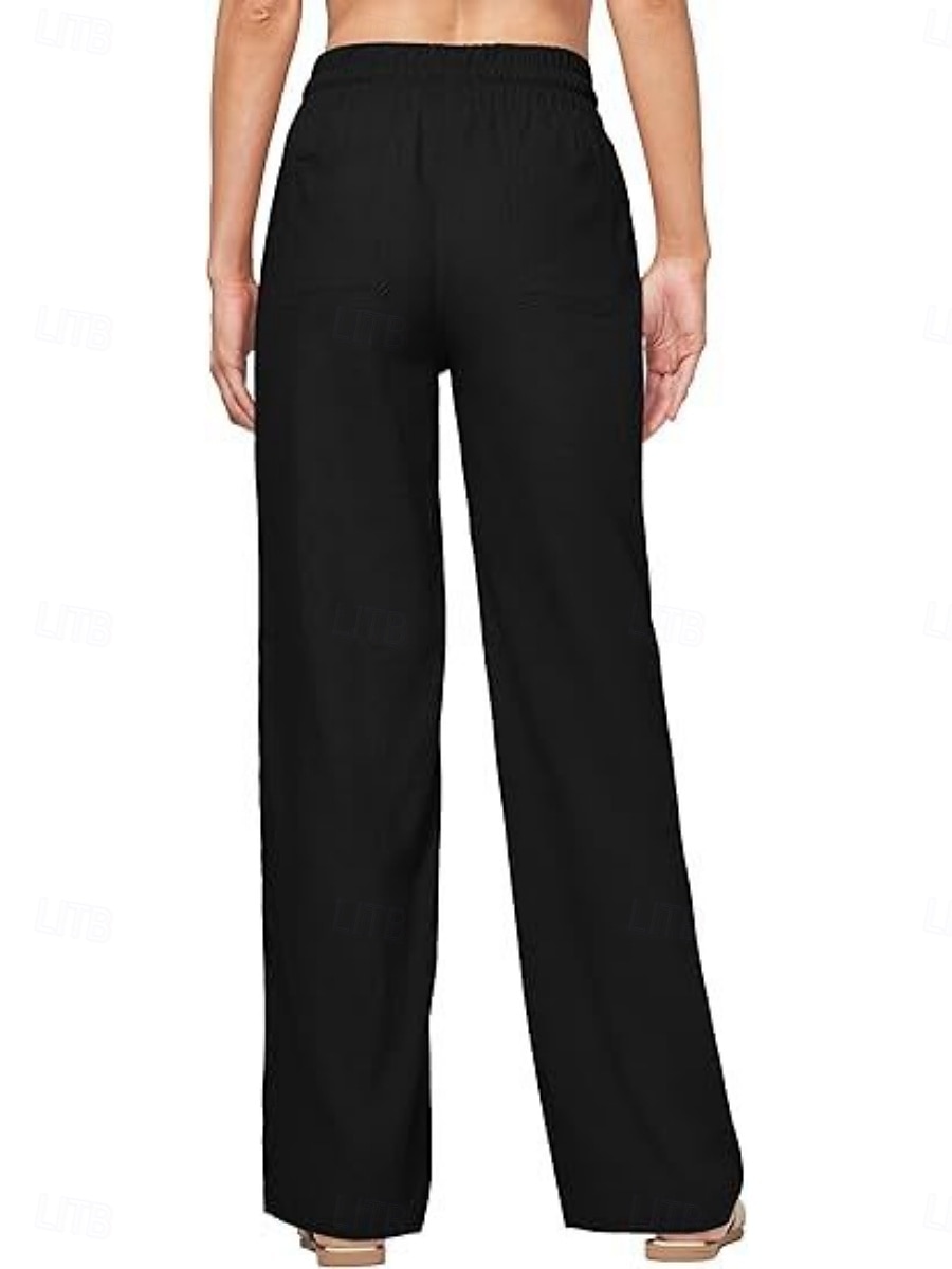 Naisten Puuvillaiset pellavahousut Kiinalainen Kesähousut Suora Loma Perus Vapaa-aika Täyspitkä Korka vyötärö Yhtenäinen väri Tasku Elastinen vyötärönauha Mukava Pehmeä Elastinen ulko- Katu Sininen 2026 - $42.99 –P3