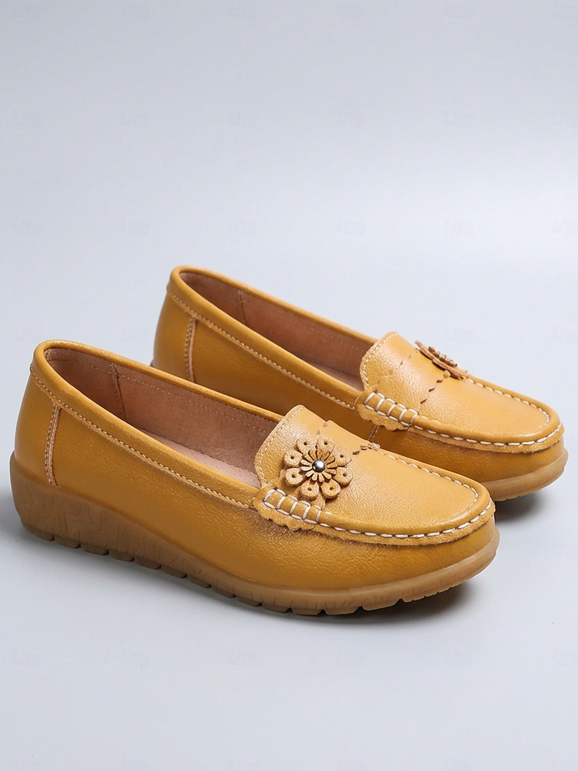 Kvinnors gula komfortmockasiner – låtsasläder med blommor avslappnad stil för promenader arbete shopping resor och vardagligt bruk 2026 - $24.99 –P1