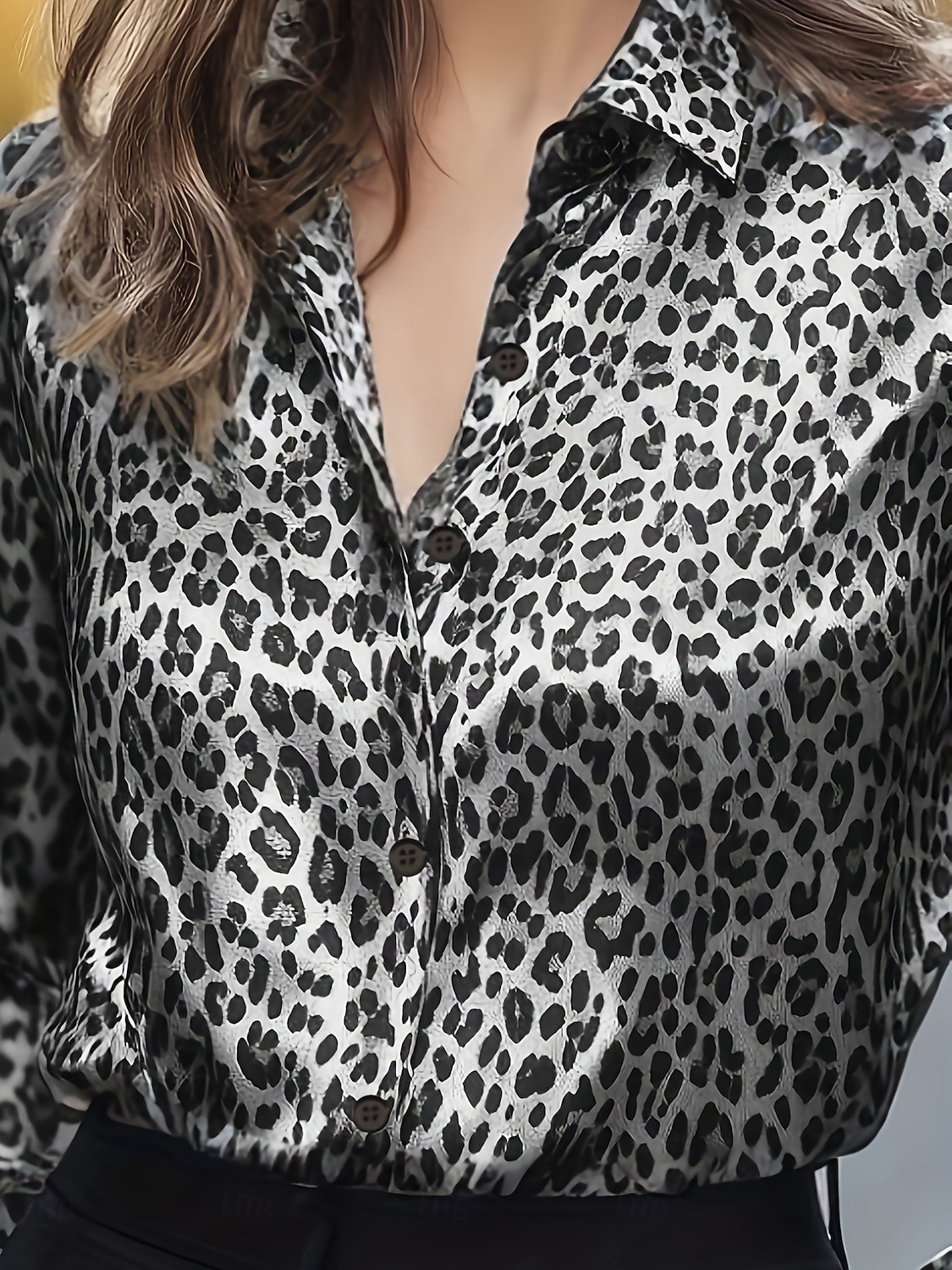 Women's Blouse Buttons Print Leopard Stylish Casual Long Sleeve Shirt Collar Regular Tops Daily Blue Silver Yellow Brown Spring Fall 2026 - $32.99 –P6