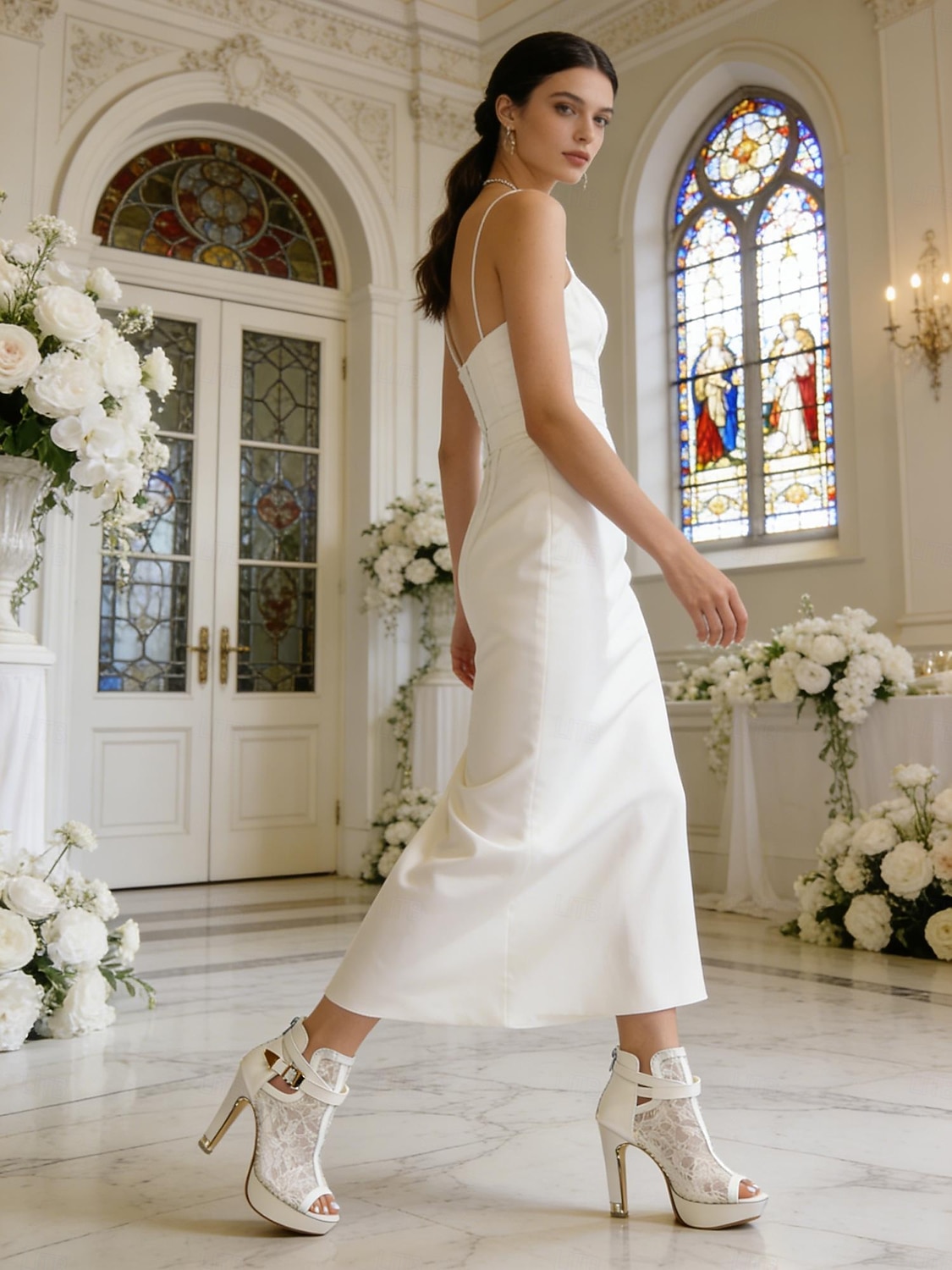 Women's White Lace Wedding Heels with Buckle Strap – Elegant Open-Toe Platform Shoes for Indoor Weddings and Special Occasions 2026 - $54.99 –P1