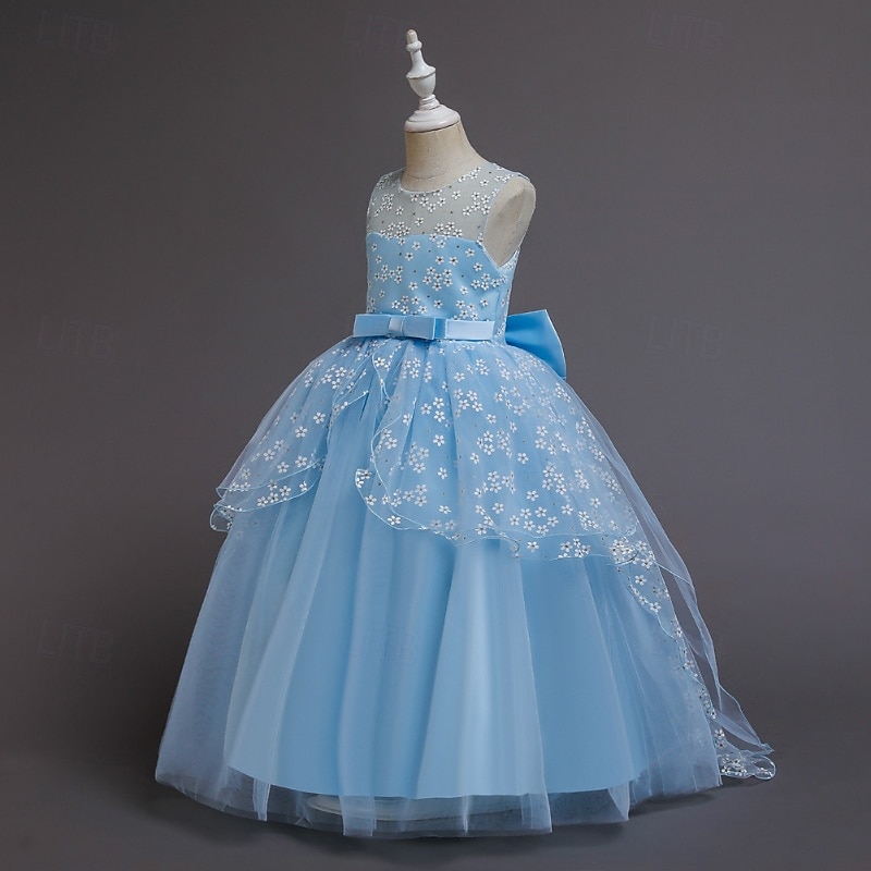 Vestido para Meninas das Flores Para Meninas Vestido formal Traje de casamento Festa Casamento Formal Moda Adorável Formal Patchwork Com Transparência Floral Princesa Sem Manga Gola Redonda Azul de 2026 por $43.99 –P4