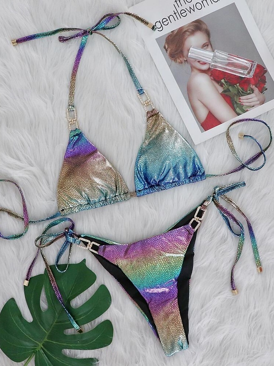 Dame Badetøy Bikini 2 stk G-streng Badedrakt Tynn Åpen rygg Ferie Strand Klær Nyanse Grimehals Ermeløs Badedrakter 2026 - $29.99 –P5