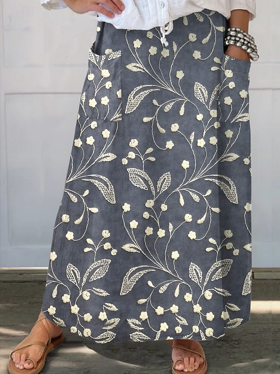 Pentru femei Casual Maxi Talie medie Fuste Floral Floral Inelastic Zilnic Vacanță Maro Albastru Închis Alb+Albastru Bej Vară 2026 - $34.99 –P4