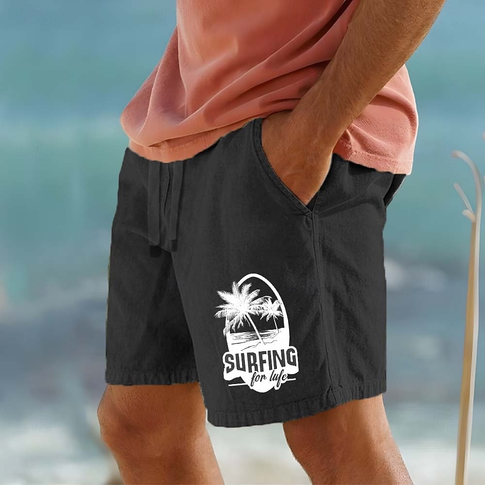 Voor heren Kokosnootboom letter afdrukken Tropische planten Korte broek Strandshorts Katoenen shorts Medium Taille Hawaii Casual Dagelijks Strand Feestdagen Zijzakken Elastische tailleband met 2026 - $25.99 –P5