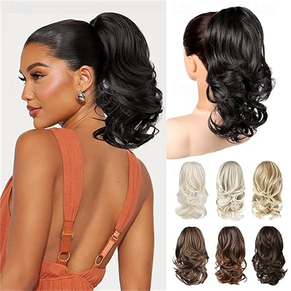 Extension per coda di cavallo - Extension per coda di cavallo con clip a artiglio da 14" - Extension per capelli sintetici morbidi e naturali, ondulati e a strati per donna - platino del 2026 a $14.99 –P5