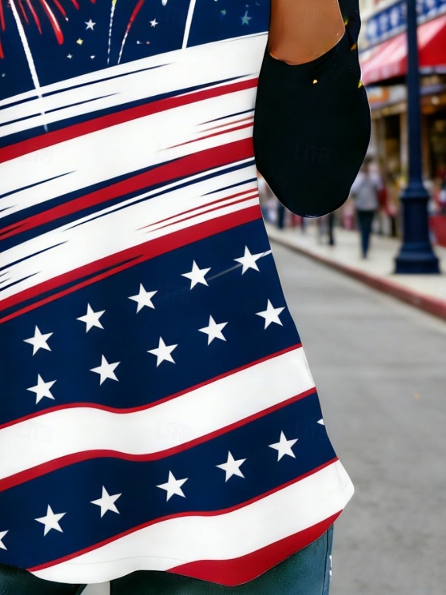 Ημέρα Αμερικανικής Ανεξαρτησίας Γυναικεία Μπλουζάκι Μπλουζάκι μπλουζάκι Στάμπα Γραφική Αμερικάνικη σημαία Μοντέρνα Στυλάτο Κλασσικό Μακρυμάνικο Στρογγυλή Ψηλή Λαιμόκοψη Κανονικά μπλουζάκια 2026 - $19.99 –P3