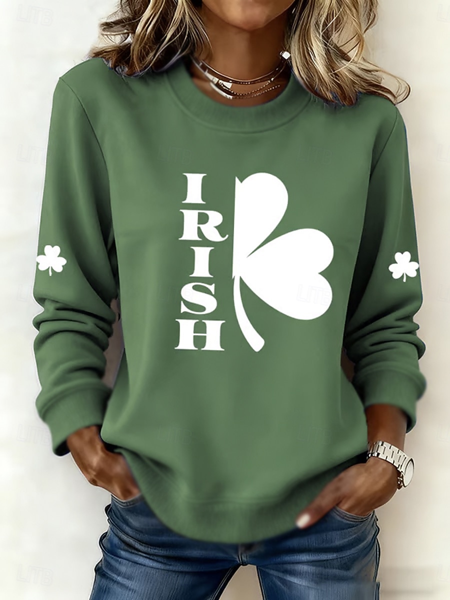 Női Pulóver pulóver Kapucnis felsők Nyomtatott Grafika Lóhere Divat Alkalmi Hosszú ujj Terített nyak Normál felsők Utca Hétköznapi Szürkészöld Fekete Fehér Lóhere Tavasz Ősz Tél 2026 - $29.99 –P3