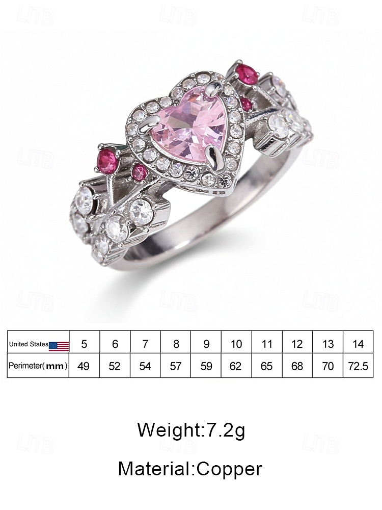 Women's Heart-Shaped Pink Gemstone Ring – Alloy Material, Pink & Clear Stones, Elegant Design – Perfect for Weddings and Valentine's Day 2026 - $7.99 –P8