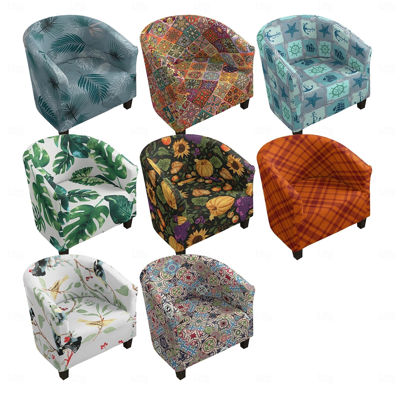 1 Pc Club Chair Cover Striped Plant and Geometric Printed Polyester Slipcover for Single Seat Chair Living Room Bedroom Home Office 2026 - $30.99 –P1