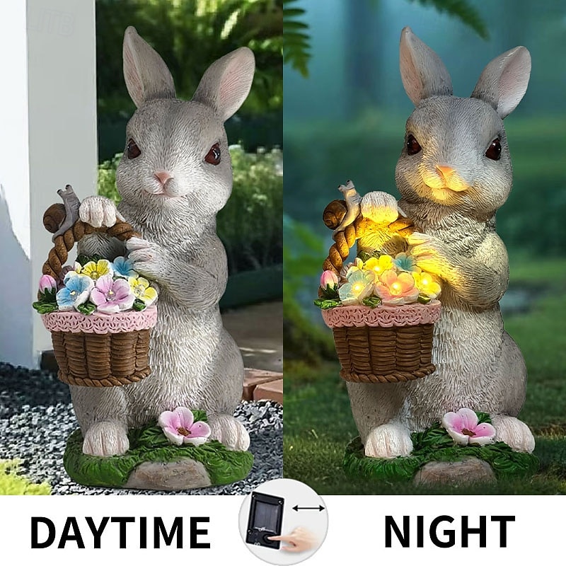 2026年 イースターバニーとフラワーバスケット樹脂製フィギュアライト、屋外ソーラー防水ガーデンデコレーション、庭の通路芝生照明、かわいい動物の像、農場の風景アクセントライト、屋外装飾用  コレクション – $34.99 –P2