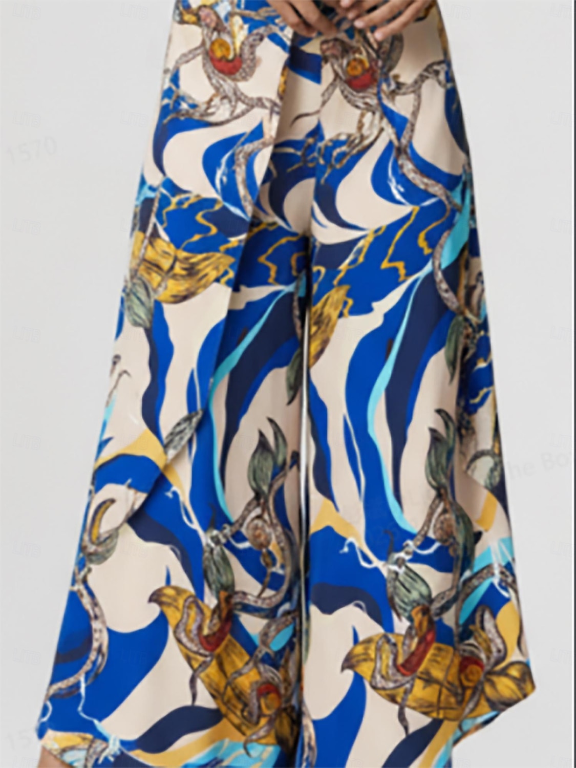 pantaloni a gamba larga in raso di seta color orchidea blu oceano del 2026 a $79.99 –P1