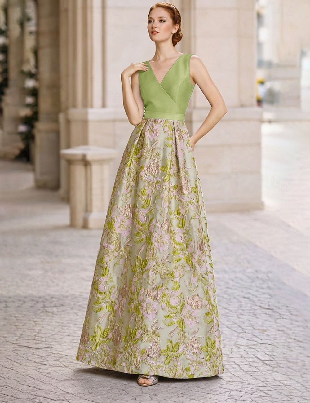 A-Line Floor Length Evening Gown Elegant Sleeveless V Neck Wedding Formal Pocket Satin Jacquard with Pleats 2026 - $136.99 –P1