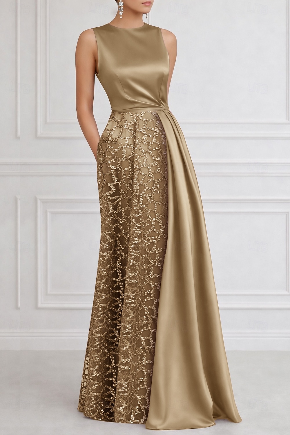 beaded semi formal dress Lara Dresses 28973 - Knee Length Beaded tulle on stretch jersey lining  Sheath Dress main image 1