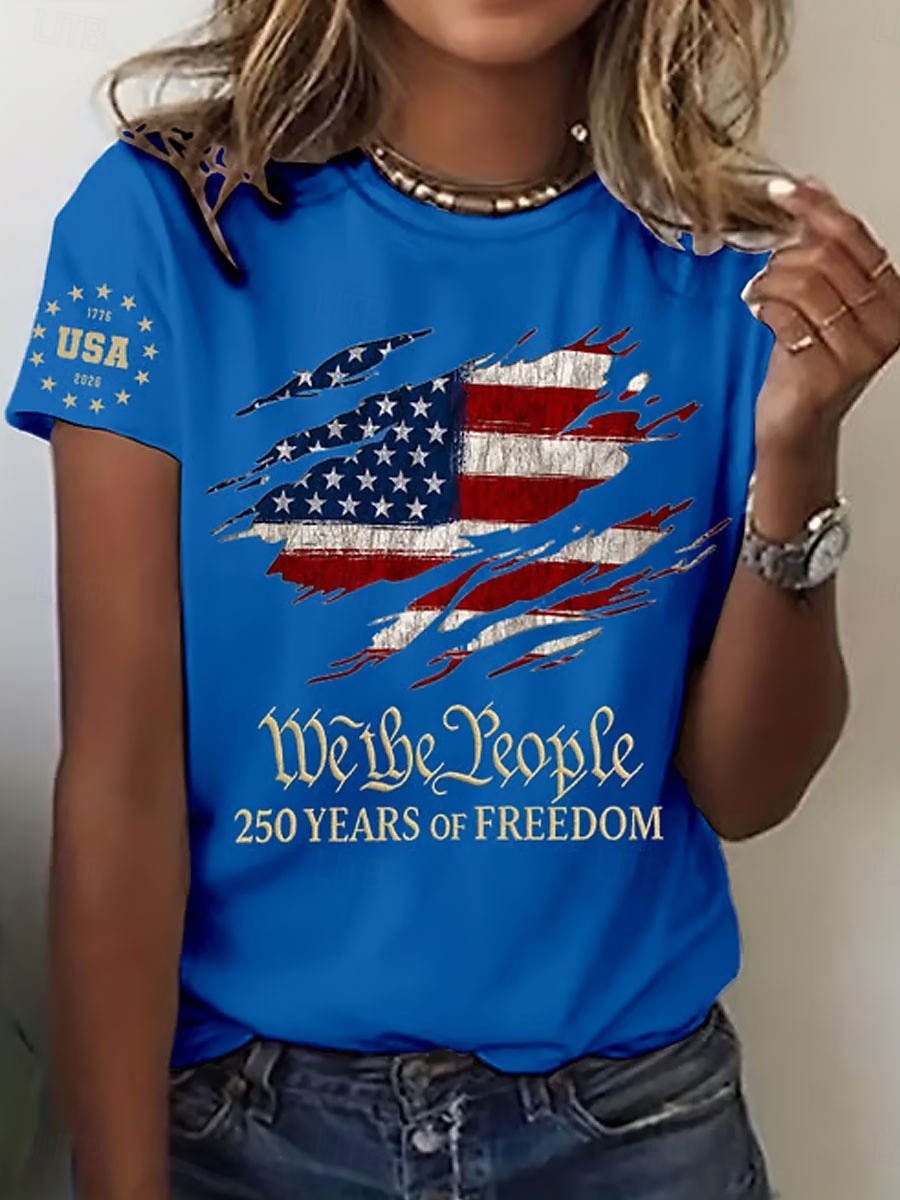 Dia da Independência Aniversário Americano Camiseta Patriótica Feminina Gráfica Bandeira Letra Vintage Moda Estilosa Manga Curta Gola Redonda Estampa Diária Final de Semana Azul Preta Branca Vermelha de 2026 por $22.99 –P5