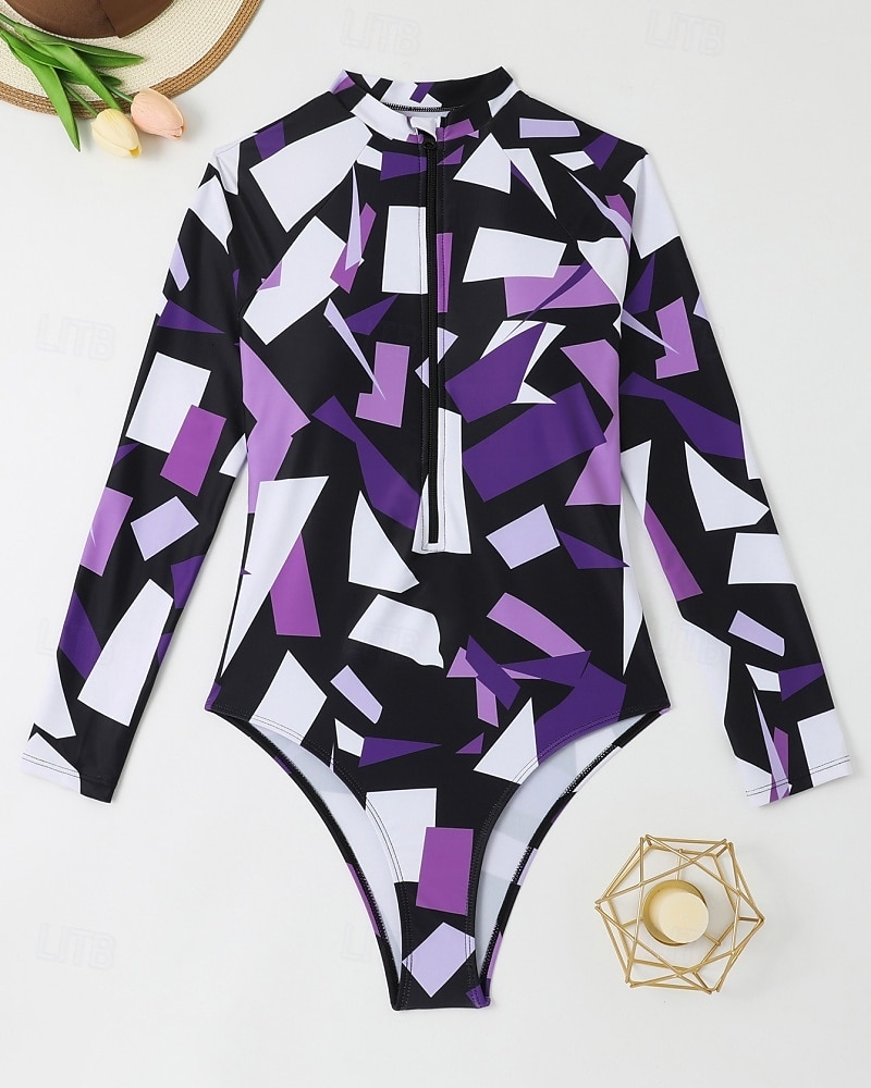Γυναικεία Μεσαίου Πάχους Προστατευτικά Προστατευτικά Ονόματος One Pieces Rash Guards Μαγιό Γεωμετρικό Κουμπώσου Προστασία UV Ελαστικό Μακρυμάνικο Μαγιό Κορμάκι Σέρφινγκ Καταδύσεις Κολύμβηση Καλοκαίρι 2026 - $23.99 –P13