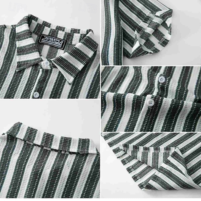Homens Camisa Social Camisa casual camisa de botão Azul Verde Caqui Manga Curta Tiras verticais Colarinho de Camisa Casual Diário Roupa Elegante Moda Casual de 2026 por $31.99 –P4