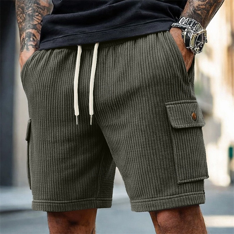 Hombre Pantalón corto Pantalones cortos casuales Pantalones cortos de pana Correa Bolsillo Con Texturas Plano Comodidad Transpirable Longitud de la rodilla Casual Exterior Playa Vacaciones Moda Negro 2026 - $22.99 –P3