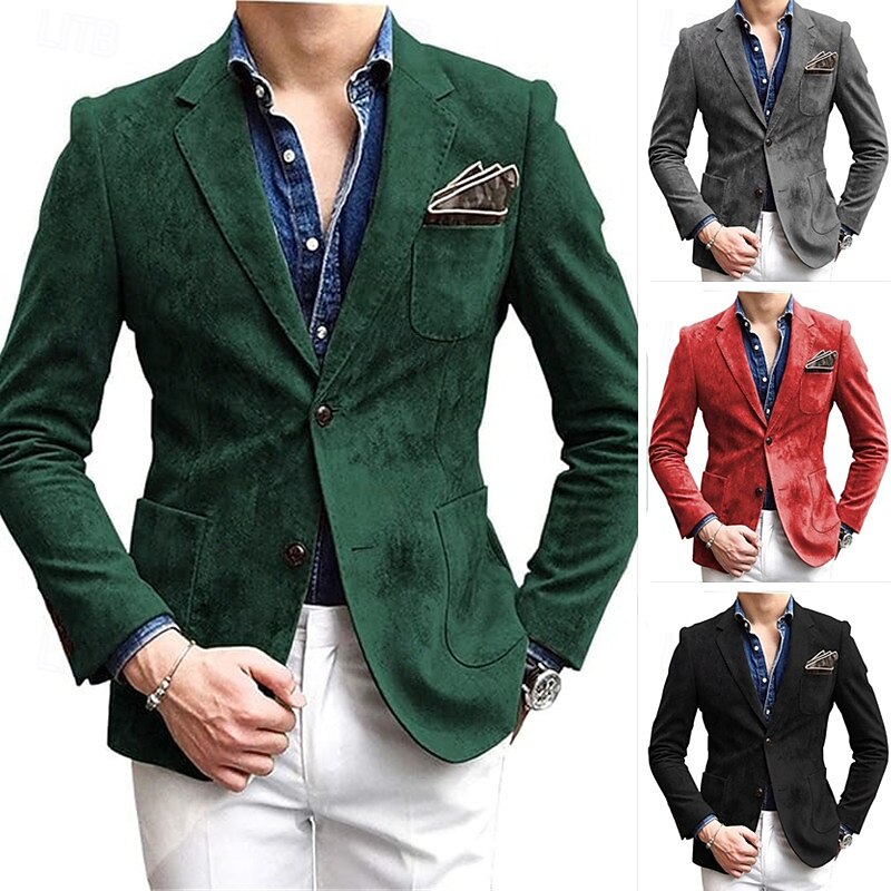 Herr Kavaj Vardaglig jacka Ledigt Dagligen Streetwear Mode Ledigt vardag Vår Höst Polyester Ensfärgat Klassisk Håller värmen Enkelknäppt med Två Knapphål Blazer Svart Rubinrött Grön Grå 2026 - $51.99 –P1