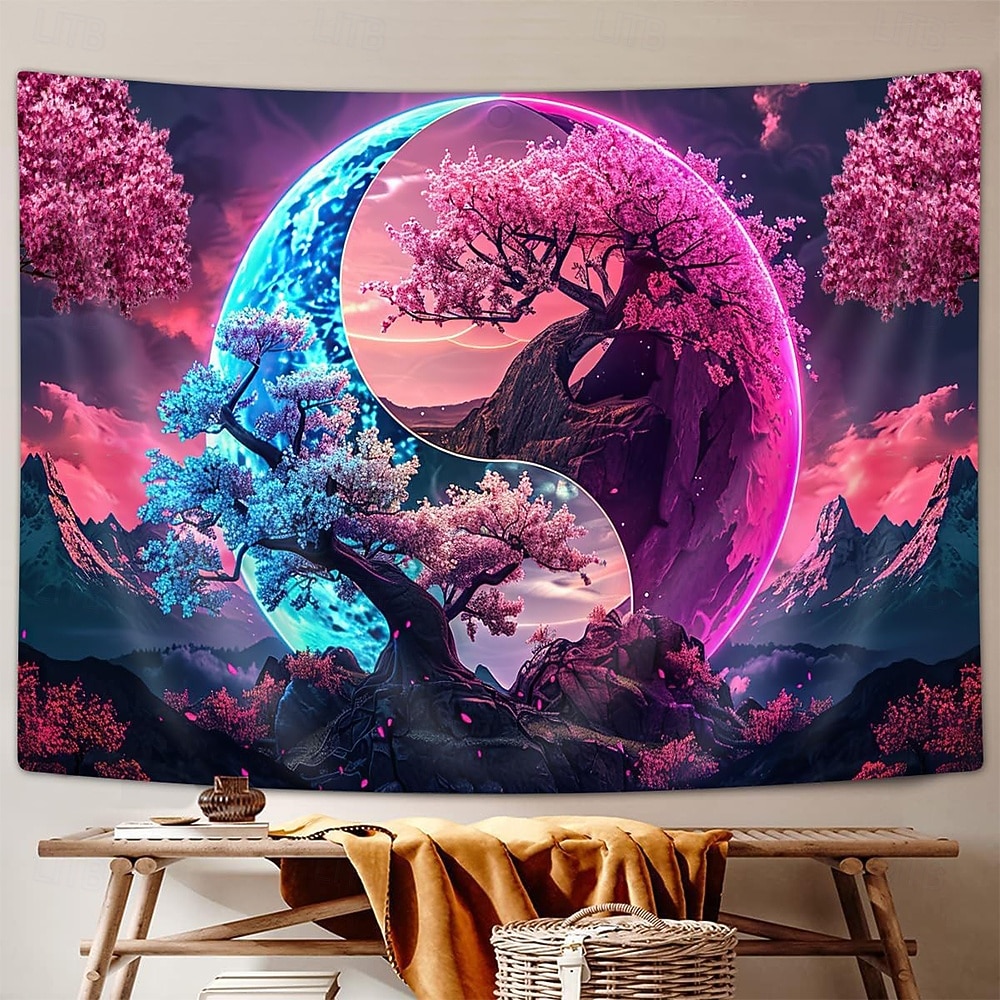 esteettinen itämainen seinätaidekuvakudos perinteinen kiinalainen mustemaisema punainen luumukukka pagodi vuori sumu seesteinen zen-sisustus meditaatioon joogastudio 2026 - $19.99 –P4