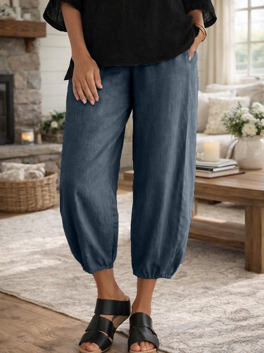 Mujer Pantalones Capri Pantalones de lino y algodón Chinos Pantalones cortos de verano Vacaciones Ropa de calle Básico Hasta el Tobillo Media cintura Plano Bolsillo Confortable Comodidad Cómodo Rígido 2026 - $18.49 –P2