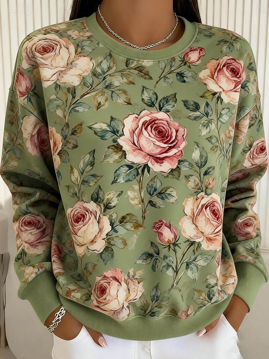 Dames Trui-sweatshirt Bloemig Casual Lange mouw Strakke ronde hals Normale tops Casual Straat Dagelijks gebruik Blozend Roze Groen Lente Herfst Winter 2026 - $27.99 –P1