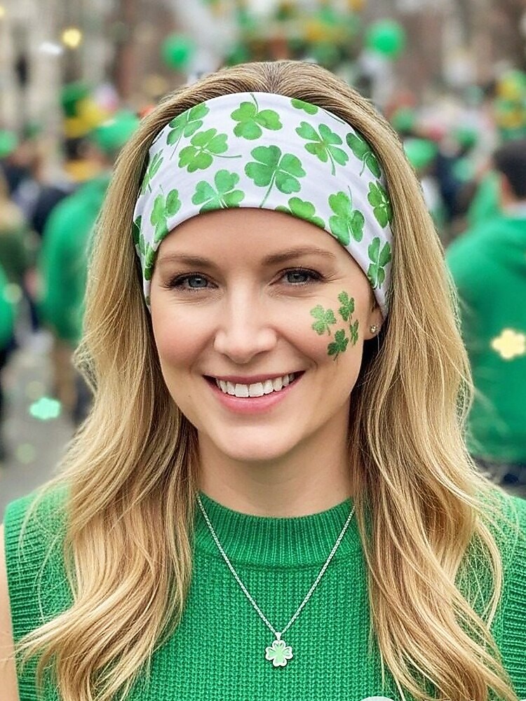 Damhårband med polyestertryck, flermönster med shamrockmönster för St. Patricks dag, stretchig och andningsbar festivalstil för högtidsfiranden, parader och vardagskläder 2026 - QAR 30.48 –P3