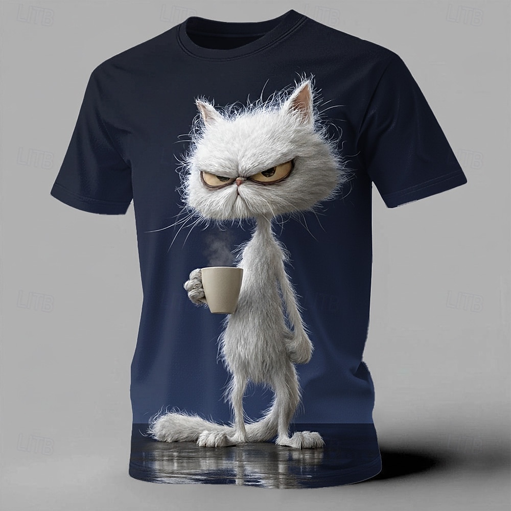 Herren Tiermotiv Katze Lustig T Shirt Kurzarm T-Shirt 3D-Druck Rundhalsausschnitt Hemd Übertrieben Designer Party Ferien Blau Schwarz Gelb Sommer Frühling Bekleidung S M L XL XXL XXXL 2026 - $21.99 –P2