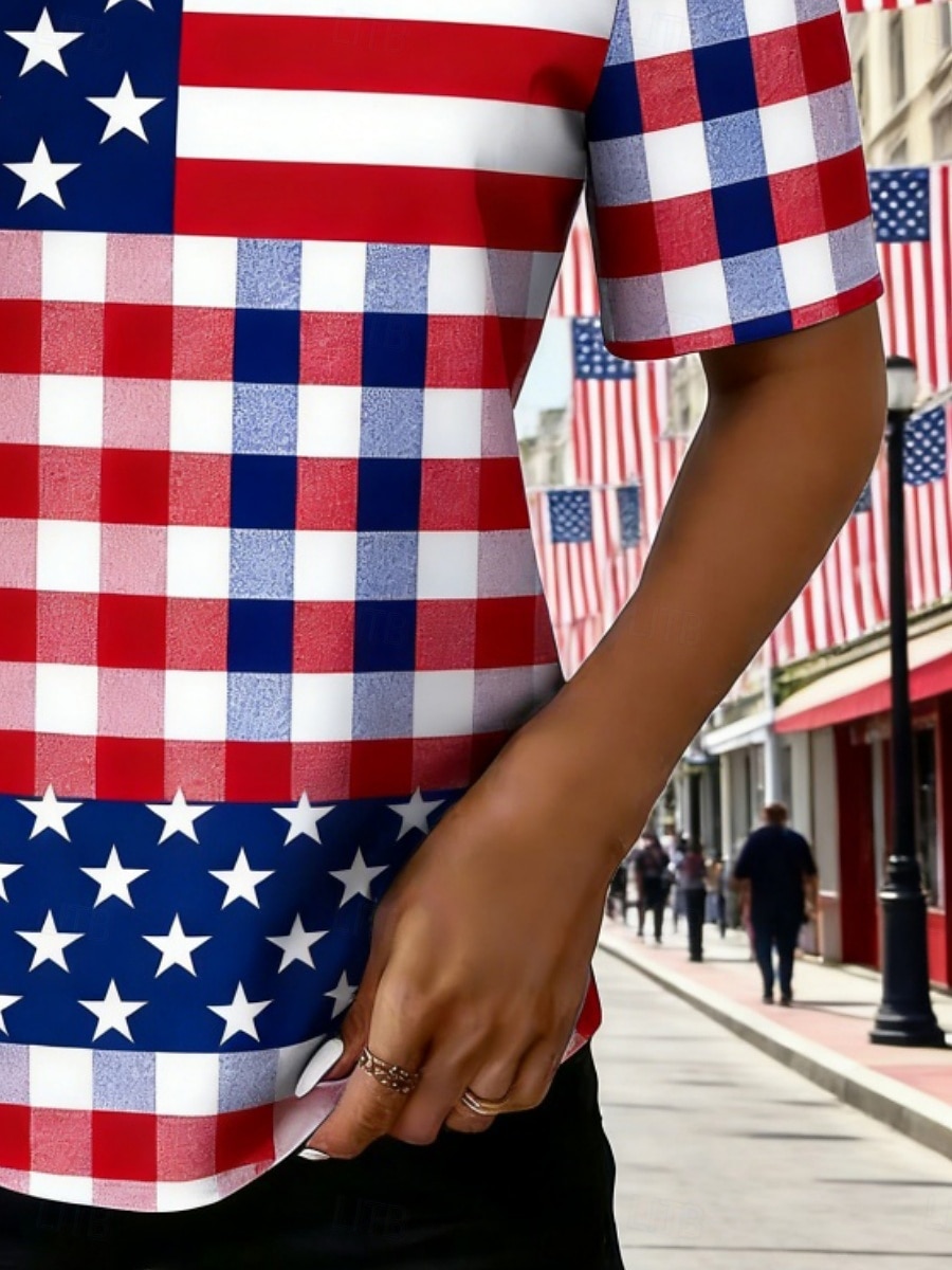 Amerikanischer Unabhängigkeitstag Damen T Shirt T-Shirt Druck Grafik Karomuster Amerikanische Flagge Mode Stilvoll Klassisch Kurzarm Ein-Schulter Normale Oberteile Täglich Ausgehen Wochenende Rote 2026 - $23.99 –P3