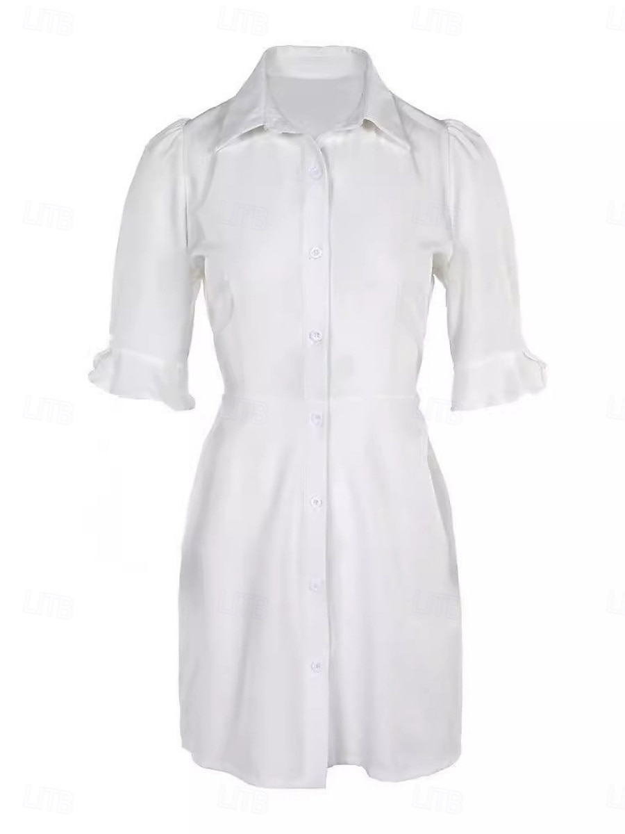 Damen Minikleid Etui-Kleid Urlaub Lässig Täglich Normale Passform Einfach Dreiviertelarm Hemdkragen Weiß Sommer Frühling Herbst 2026 - $33.99 –P2