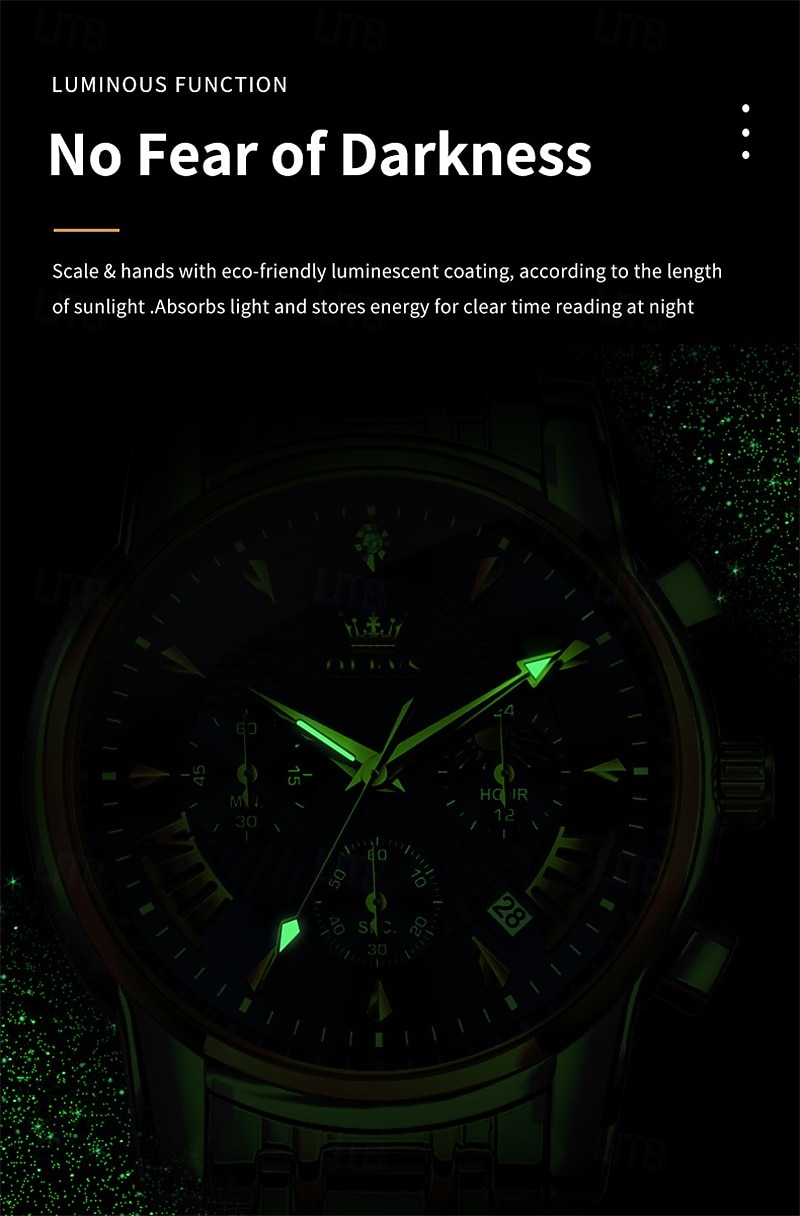 Nuovo orologio da uomo business del marchio olevs con calendario luminoso, fasi lunari, cronometro, orologio al quarzo multifunzionale e alla moda, orologio da polso da uomo casual, resistente del 2026 a $39.99 –P3