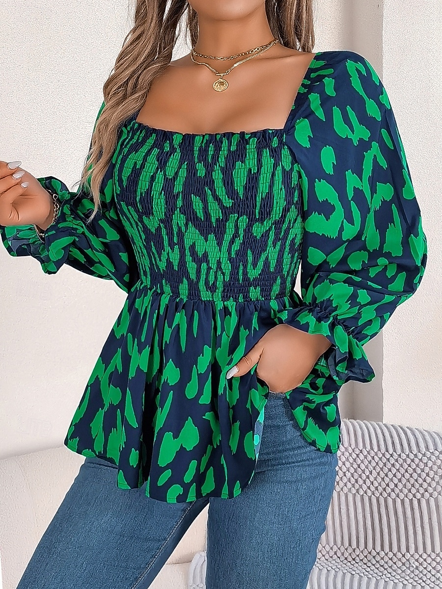 Per donna Camicia Blusa Top in chiffon Leopardo Elegante Classico Moderno Manica Lunga Collo quadrato Top Regolari Quotidiano Ferie Uscire Nero Bianco Verde Primavera Autunno del 2026 a $27.99 –P9