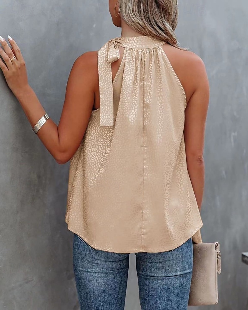 Mujer Blusa Camisa sin mangas Lazo Leopardo Elegante Casual Sin Mangas Cuello halter Tops regulares Diario Festivos Ropa de playa Negro Blanco Rosa Azul Marino Verde Trébol Verano Primavera 2026 - $19.99 –P2
