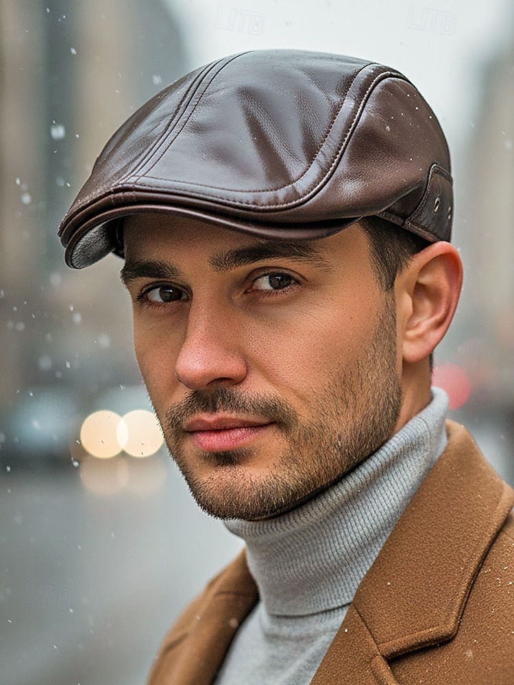 Miesten keinonahkainen lippis, tyylikäs taittuva korvaläpällinen muotoilu, saatavilla useissa väreissä, täydellinen talvi- ja ulkoiluun 2026 - $11.99 –P3