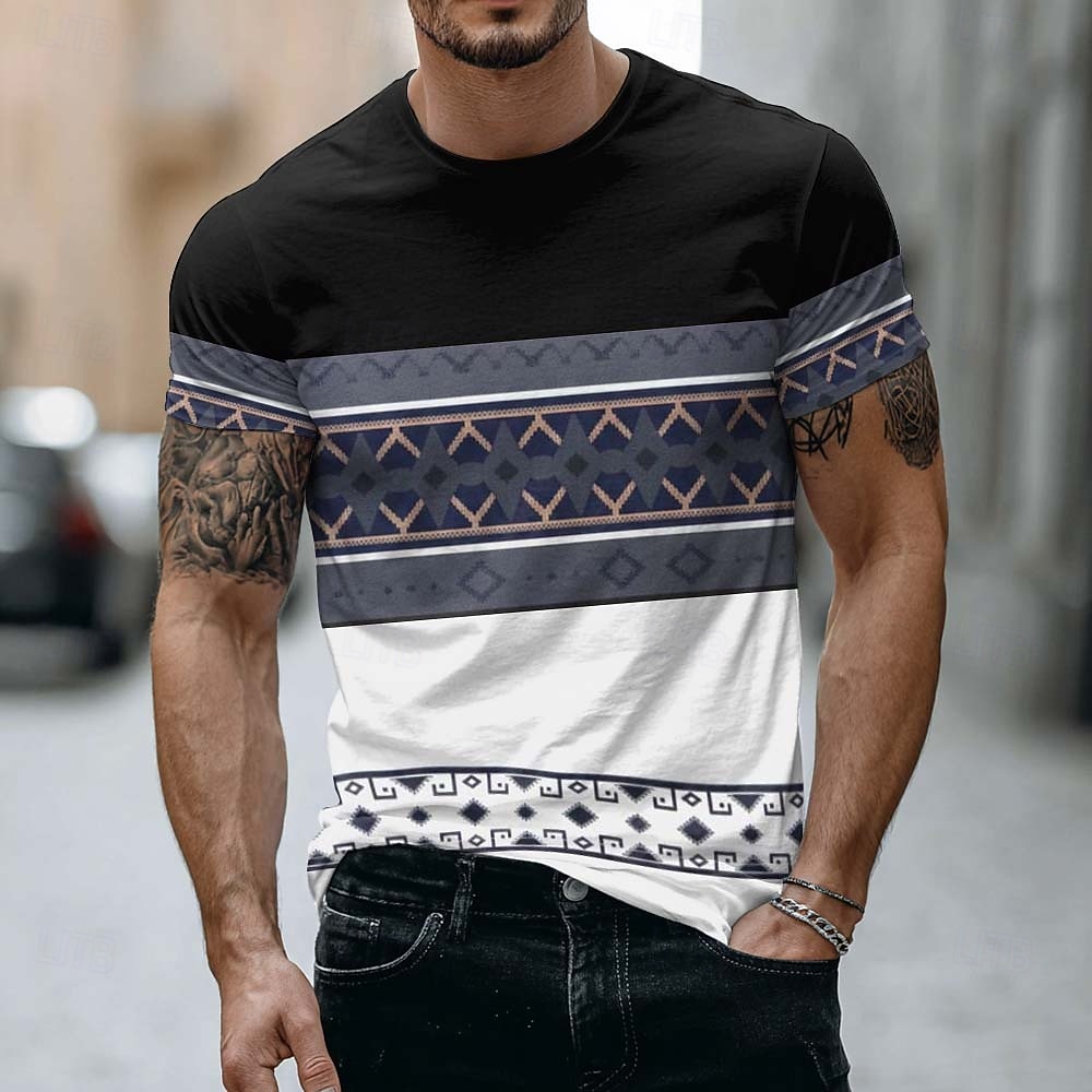 Ανδρικό T-shirt με έθνικ γεωμετρικό σχέδιο, χρωματικό μπλοκ, κοντομάνικο, στρογγυλή λαιμόκοψη, casual, γραφικό μπλουζάκι, ρούχα, ένδυση, s m, xl, xxl, xxl, xxxl 2026 - $21.99 –P1