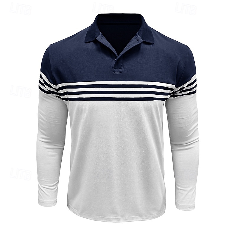 Hombre Polo de algodón Camiseta de golf Casual Negocio Cuello polo acanalado Manga Larga Moda Color sólido A Rayas Botones Primavera Primavera & Otoño Ajuste regular Negro Vino Azul Marino Marrón 2026 - $24.99 –P12