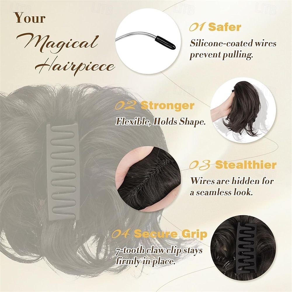 Claw Clip Short Ponytail Extensions - DIY Bendable Metals Fluffy Messy Bun Hair Piece Straight Synthetic Hairpieces Ponytail Extension for Women, Black Gray and White Tips 2026 - $14.49 –P4