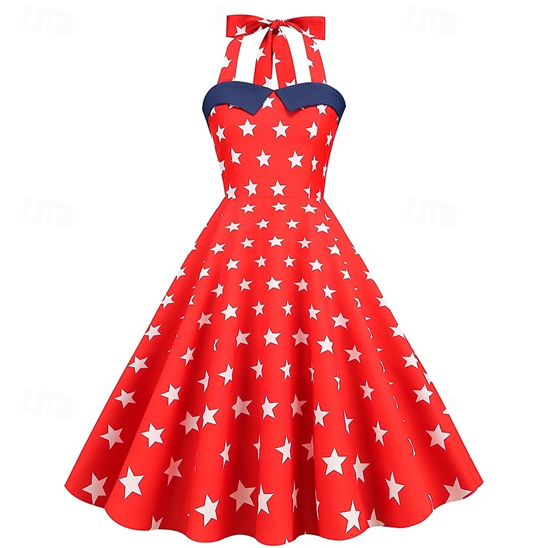 250-årsjubileum i USA 1950-tallet Retro / vintage Middag Swing kjole Halter Flare kjole Ermeløs Stjerner Kostyme Dame 4. juli Uavhengighetsdagen Voksne Kjole 2026 - $27.99 –P4