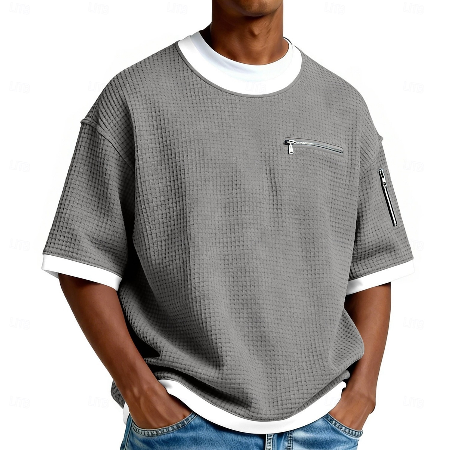 Per uomo Maglietta a Maglia Waffle Maglietta Manica Corta Girocollo Estate Primavera Tutte le stagioni Blocco di colori Testurizzato Moda Designer Casual Tasca con cerniera Casuale Quotidiano del 2026 a $22.99 –P5