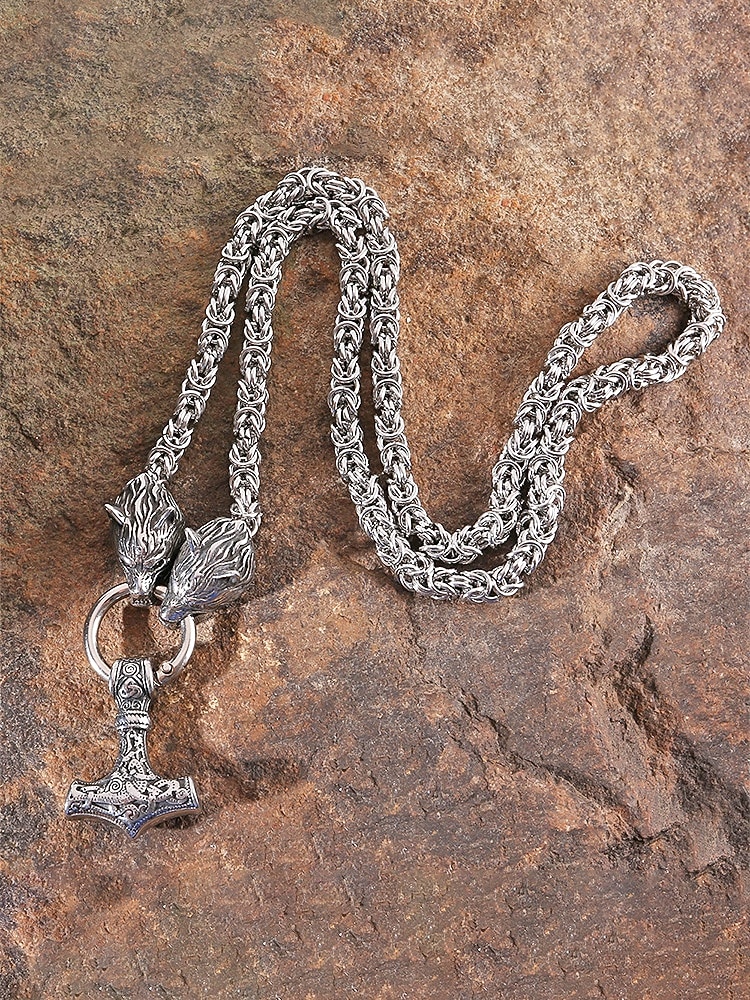 Miesten viikinkityylinen riipuskaulakoru, metalliseosta sudenpäällä ja Thorin vasaralla, ainutlaatuisia pohjoismaisia koruja arkeen ja juhlaan 2026 - $9.99 –P3