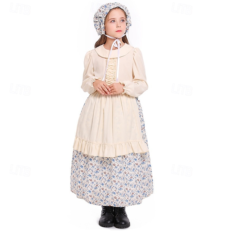 250º Aniversario de EE. UU. Siglo 19 década de 1800 Vestido de la pradera Conjunto de gorro y delantal Larga Chica pionera Colonial Pionero Guerra Revolucionaria Estampado Floral Disfraz Chica 2026 - $39.99 –P7