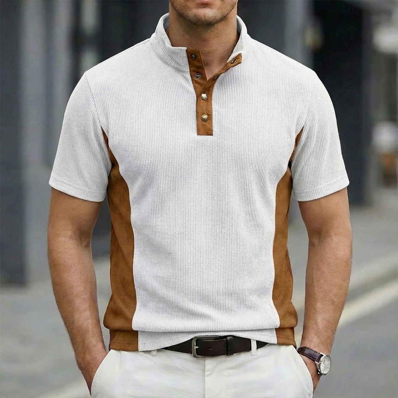 Per uomo Camicia di Velluto a Coste Maglia Henley Maglietta Manica Corta Tinta unica Semplice Testurizzato Moda Designer Casual Bottoni Collo alla coreana Henley Casuale Quotidiano All'aperto Estate del 2026 a $18.99 –P6
