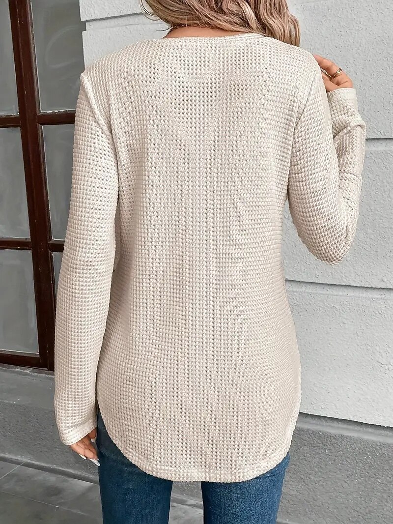 Per donna Blusa Bottoni Tinta unica Elegante Casual Manica Lunga Scollo a V Top Regolari Quotidiano Nero Bianco Fucsia Cachi Primavera Autunno Inverno del 2026 a $25.99 –P5